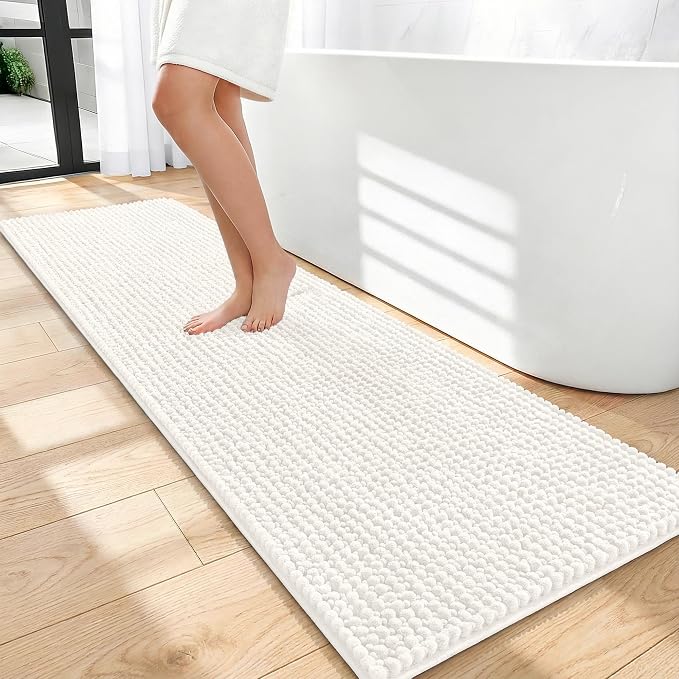 OLANLY Thick Bathroom Runner Rugs 59x20, Extra Soft Absorbent Chenille Bath Rugs, Rubber Backing, Machine Wash Dry, Long Bath Mats for Bathroom Floor, Tub and Shower, Home Decor Accessories, Ivory