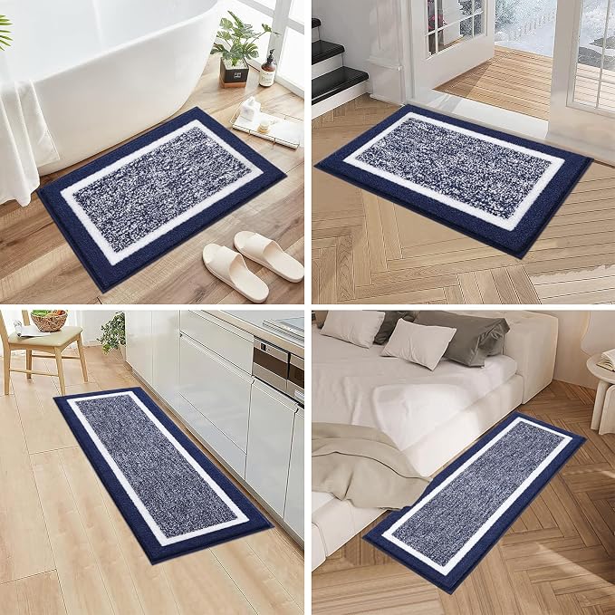 Pauwer 3 Piece Bath Mat Set, Non-Slip Plush Rugs, Absorbent Shaggy Set With U-Shaped Contour Toilet Mat for Bathroom, Bedroom, Living Room, Navy