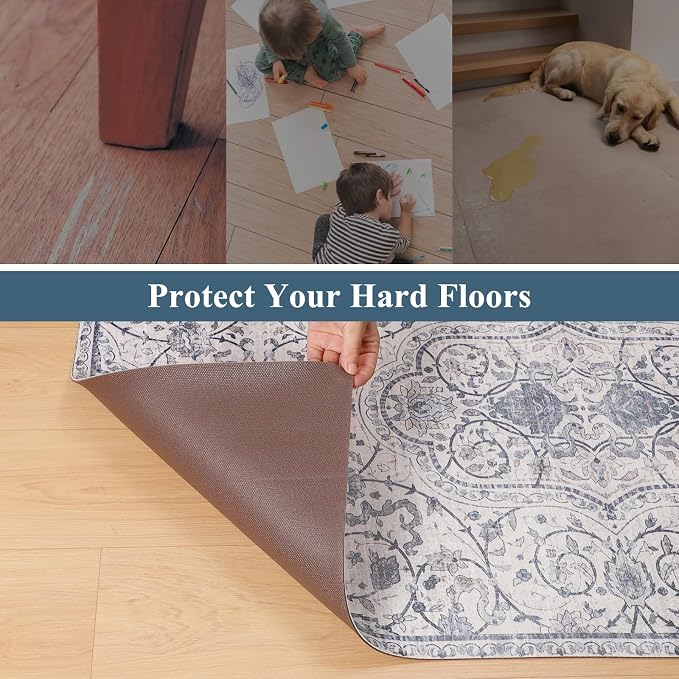 Area Mat for Living Room, 5'x8' Waterproof Vintage Print Floor Mat for Bedroom Kitchen, Stain Resistant Non-Slip Rug for Under Dining Table, Soft Floor Play Pad for Spills, Pet Accidents