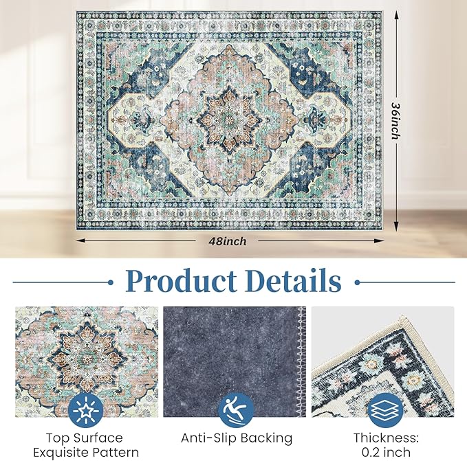Office Chair Mat for Hardwood Floor&Tile Floor,36"X 48" Heavy Duty Desk Chair Mat for Hard Floors,Under Desk Rug for Rolling Computer Chair,Anti Slip,Low Pile Carpet Floor-Blue Flower