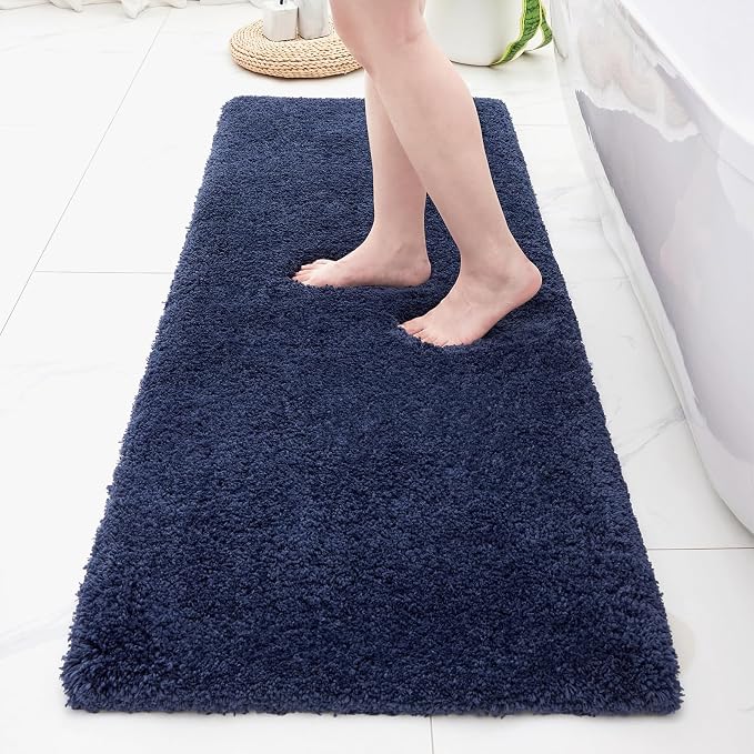 Disolla Navy Bathrom Runner Rug 24x59 - Large Soft Plush Bath Mat, Thick Long Non-Slip Shaggy Floor Mat, Ultra-Absorbent for Master Bathroom Bedroom