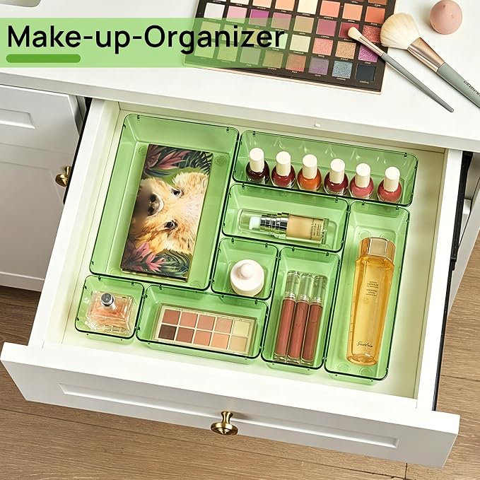 Vtopmart 25 PCS Clear Plastic Drawer Organizers Set, 4-Size Versatile Bathroom and Vanity Drawer Organizer Trays, Storage Bins for Makeup, Bedroom, Kitchen Gadgets Utensils and Office