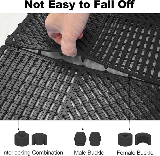 ToLanbbt Modular Interlocking Cushion 12P 11.8" x 11.8" Interlocking Rubber Floor Drain Holes Non-Slip Splicing Drainage Mats for Deck, Shower, Kitchen, Drain Pool, Sauna Bath (Black, 2 Rows Dots)