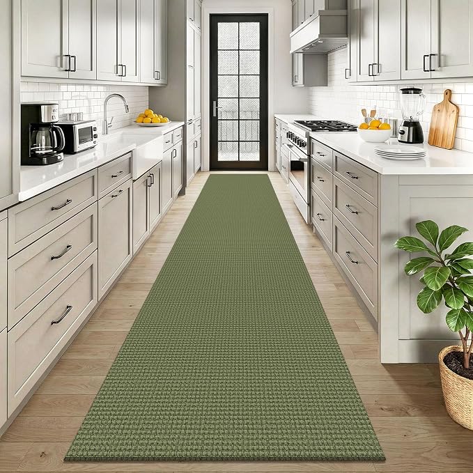 KOZYFLY Cotton 2.5'x12' Runners Rugs for Hallway, Long Washable Runner Rug, Woven Non Slip Kitchen Runner, Braided Entryway Rug, Floor Carpet for Entry, Aisle, Hall, Olive Green/Earthy Green