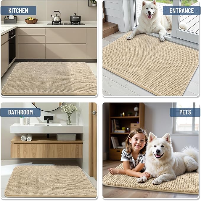 Arotive Bathroom Rugs 36" x 24", Ultra Soft Absorbent Chenille Bath Rugs, Non-Slip Rubber Backing, Machine Washable Bath Mats for Bathroom Floor, Tub and Shower, Home Decor Accessories, Beige