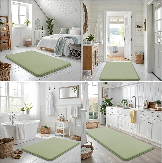 Smiry Memory Foam Bath Mat 30x20, Extra Soft and Absorbent Bathroom Mats, Non Slip Washable Carpet for Floor, Shower and Tub, Sage Green
