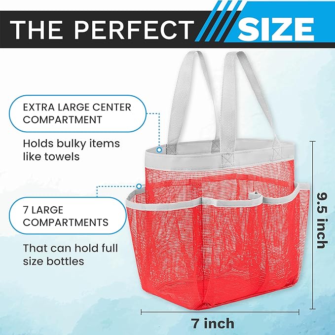 Handy Laundry Mesh Shower Caddy – 7 Pocket Portable Organizer Tote for Dorm, Gym, Travel & Bathroom – Quick Dry Collapsible Bag for College Essentials, Toiletries & Cleaning Supplies (Pink)