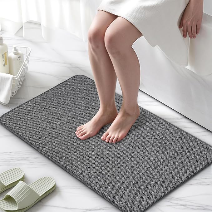 Bathroom Rugs 17x27Inch, Thin Bath Mat with Rubber Backing Non-Slip, Absorbent, Quick Dry Machine Washable, Home Decor Accessories Cozy Cloth Bathroom Mat fit Under Door/Sink/Tub/Shower-Dark Grey