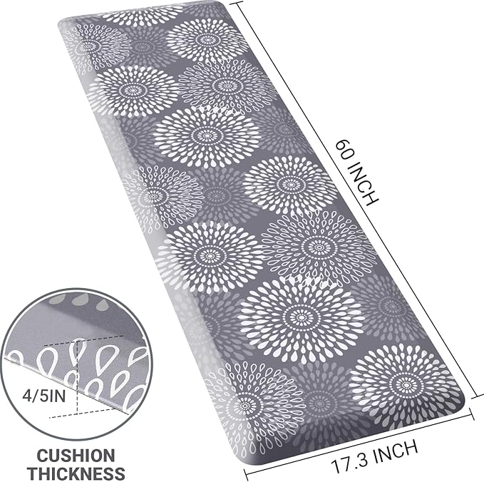 LuxStep Kitchen Mat Waterproof Kitchen Rugs for Floor Cushioned Anti-Fatigue Mat Non-Slip Standing Desk Mat Comfort Floor Mats for House Sink Office 17.3" x 60"-4/5 Inch Grey