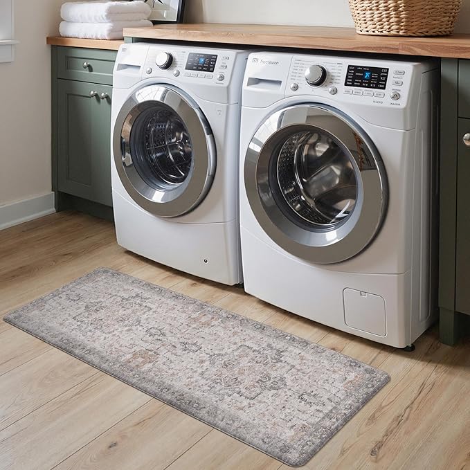 GENIMO Kitchen Mats for Floor 2PCs, Washable Anti Fatigue Mat for Cushioned, 17.3"x47"+17.3"x30", Waterproof Kitchen Rugs, Non Slip Comfort Standing Mat Rug for Home, Sink, Laundry, Soft Rose Taupe