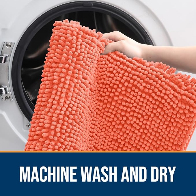 OLANLY Dog Door Mat for Muddy Paws 54x32, Absorbs Moisture and Dirt, Absorbent Non-Slip Washable Doormat, Quick Dry Chenille Mud Mat for Dogs, Entry Indoor Entryway Carpet for Inside Floor, Coral