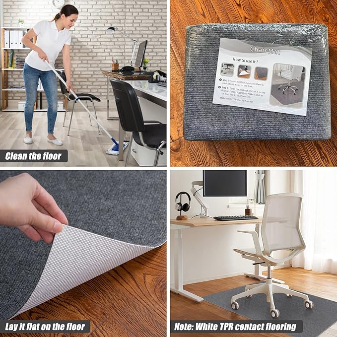 Sycoodeal Office Chair Mat for Hardwood Floor,Office Computer Gaming Chair Mat for Tile Floor,Large Floor Protector Rug,Anti-Slip,Easy to Clean,Grey(40"x55")