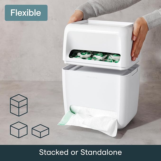 YouCopia SinkSuite Bag & Pod Dispenser, Standing Garbage Bag and Dishwasher Pod Organizer with Removable Lids for Storage, Speckled White