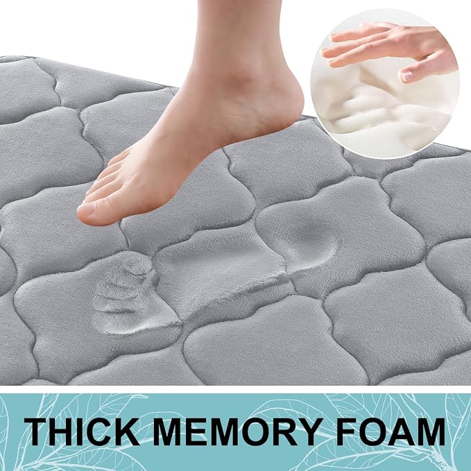 OLANLY Memory Foam Bath Mat Rug 40x32, Ultra Soft and Absorbent Bathroom Rugs, Non-Slip, Comfortable, Machine Washable Bath Carpet for Bathroom Floor, Tub, Shower and Home Decor Accessories, Grey