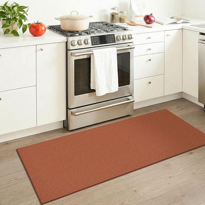 KOZYFLY Woven 2x5 Entry Runner Rug, Washable Runners for Entryway, Non Slip Hallway Rug, Small Throw Carpet Runner for Kitchen, Bedside, Hall, Bathroom, Burnt Orange/Tan