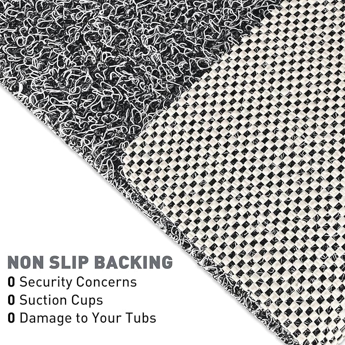 Shower Mat Non Slip: 24 x 24 Inch Square Shower Mats with Drain Hole in Middle - Soft Loofah Quick Drying Matt for Shower Stall