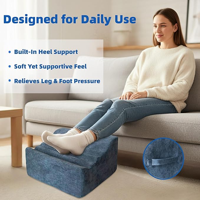 Under Desk Footrest, Multi-Functional Footrest with Portable Handle & Removable Washable Cover - Ergonomic Foot Stool Elevating and Supporting Feet and Legs for Chair and Sofa (Blue)