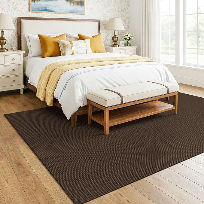KOZYFLY 6x9 Dining Room Rugs, Washable Area Rug for Living Room, Non Slip Rugs for Bedroom, Braided Floor Carpet for Nursery, Office, Cotton Rug Home Indoor Decor, Brown/Dark Brown