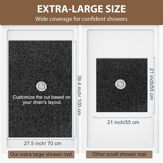 Shower Mat Non Slip: 39.4 x 27.5 Inch Extra Large Shower Mats for Inside Shower with Drain Hole - Soft PVC Loofah Anti Slip Shower Stall Mat for Walk-in Shower and Bathroom, Quick Drying