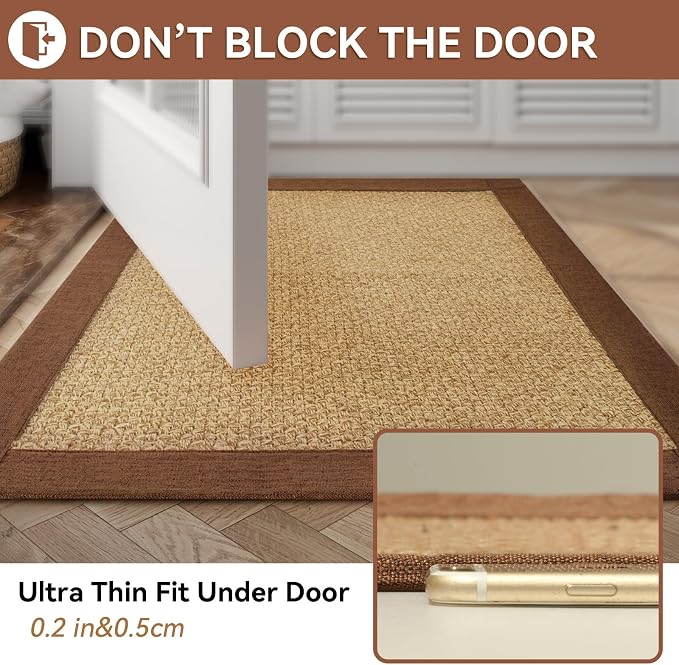 YDKGL Non Slip Bath Mat Bathroom Rugs, Soft Jute-Like Ultra Thin Bath Mats, Rubber Backing Super Absorbent Quick Dry Bath Rug Shower Mat Fit Under Door Bathroom Floor, Machine Washable, Brown 16"x24"