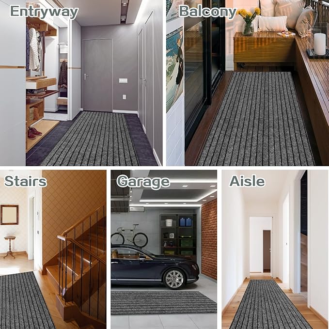 Custom Size Runner Rug 3 ft x 80 ft, 2-82ft Carpet Runners Hallway Entryway Kitchen Garage Laundry Room Area Rugs with Non-Slip Rubber Backing, Gray with Black Stripe