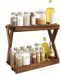 Wood Countertop Organizer, 2 Tier Wooden Shelf for Coffee Bar Accessories, Kitchen Spice Rack Organizer, Condiment Storage Caddy for Home, Office, Bathroom