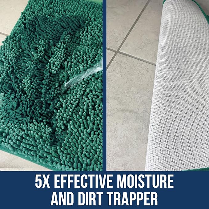 Muddy Mat® | Chenille Bathroom Rugs Quick Dry Microfiber Mats Non Slip Washable, Extra Thick, Soft and Highly Absorbent Bath Mats for Bathroom, Kitchen, and Shower Floor - Seafoam Green 35"x59"