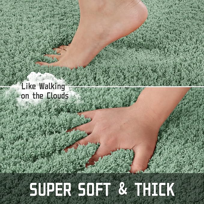 Yimobra Fluffy Plush Bath Rug, Super Shaggy Soft Comfortable Non Slip, Water Absorbent Microfiber Bath Mat, Dries Quickly, Machine Washable Thick Bathroom Rugs for Shower, 44" X 24", Pure Light Green