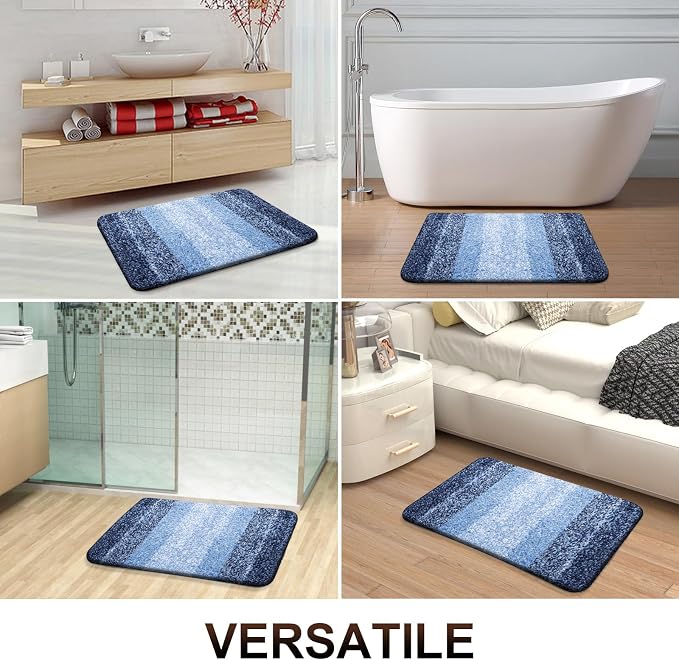 OLANLY Luxury Toilet Rugs U-Shaped 24x20, Extra Soft and Absorbent Microfiber Bathroom Rugs, Non-Slip Plush Shaggy Bath Mat, Machine Wash Dry, Contour Bathroom Mats for Toilet Base, Navy