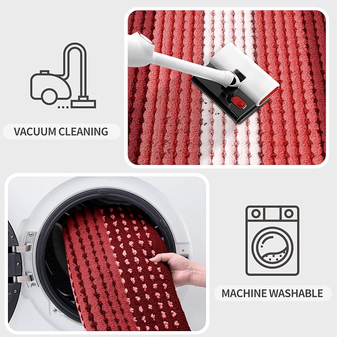 Kitinjoy Indoor Outdoor Door Mat, 48x30 Non-Slip Absorbent Dirt Trapper, Low-Profile Washable Inside Entrance Front Floor Mat, Sturdy Soft Entry Dotted Ombre Doormats for Entryway, Burgundy