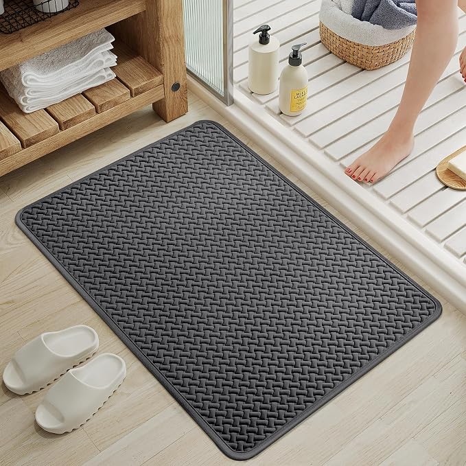 YDKGL Bathroom Rugs Non Slip, Super Absorbent Quick Dry Bath Mat, Foam Weave Texture Rubber Backing Ultra Thin Bathroom Mats Fit Under Door Bathroom Floor Bathtub Shower