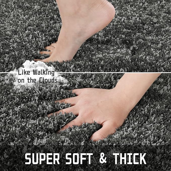Yimobra Luxury Bathroom Rugs, Fluffy Bath Mats, Non Slip, Water Absorbent Microfiber, Machine Washable, Plush Shower Rugs, Thick Matts for Bathroom Floor/Tub, 44" X 24", Light Gray and Black Gray