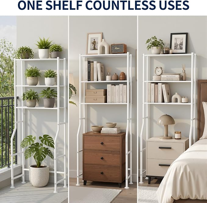 GloTika 3-Tier Over Toilet Storage Rack, Metal Over Toilet Bathroom Organizer Shelf, Freestanding Space Saver Storage Shelves for Bathroom/Laundry/Living Room (White)