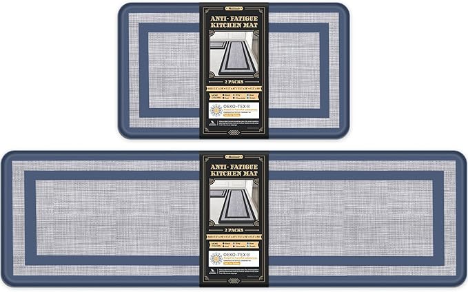 Mattitude Kitchen Mats Set of 2 Cushioned Rugs 0.47 inch Thick Anti-Fatigue Mats for Kitchen Floor,Waterproof Non-Slip Mats and Rugs Set for Office,Floor,Laundry 17.3"×29"+17.3"×59",Blue