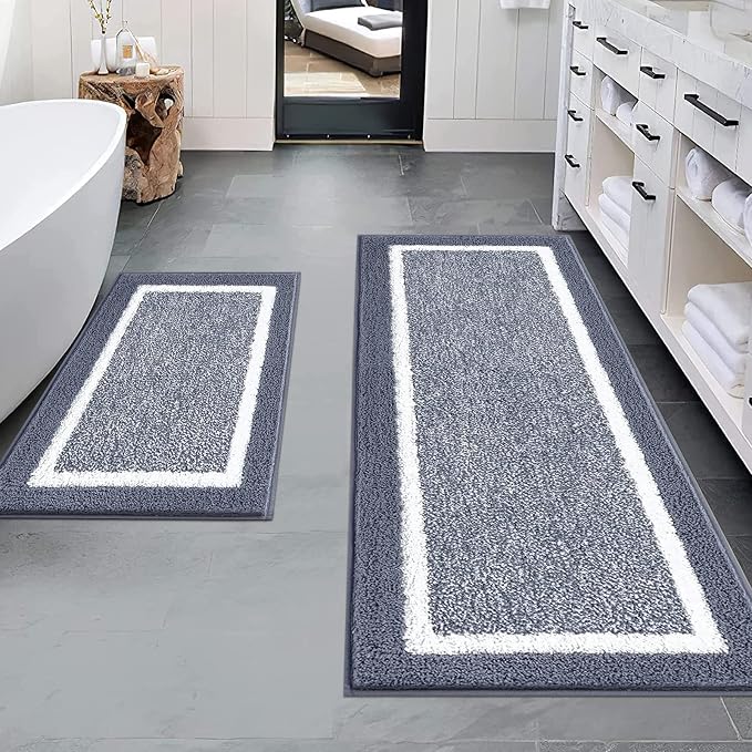 Pauwer Bathroom Rugs Sets 2 Piece, Non Slip Bath Mats for Bathroom, Absorbent Bath Rugs Floor Mat, Machine Washable Shower Rugs for Bath Floor, Tub and Shower