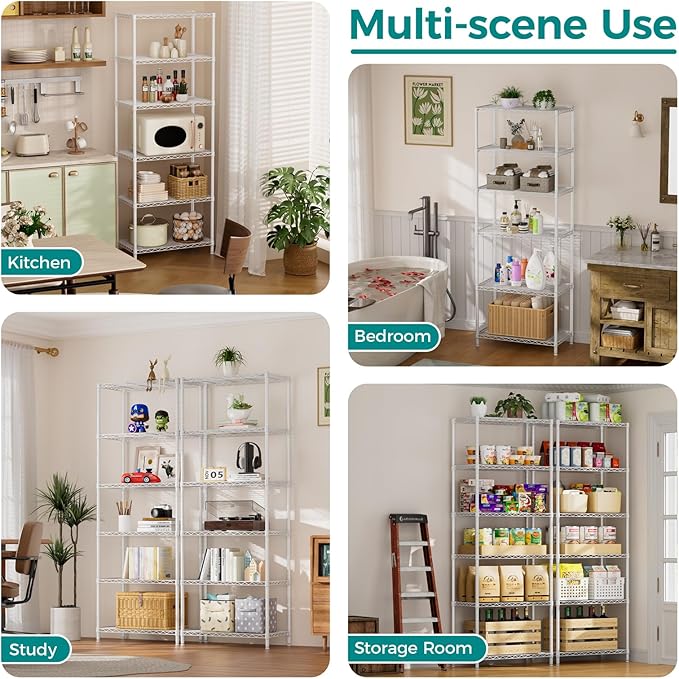 SINGAYE Shelf Wire Shelving Adjustable Storage Shelves Rack Standing Units for Kitchen Closet Laundry Bathroom Organizers Metal Pantry Narrow Mesh Gaps 14" D x 24" W x 72" H White