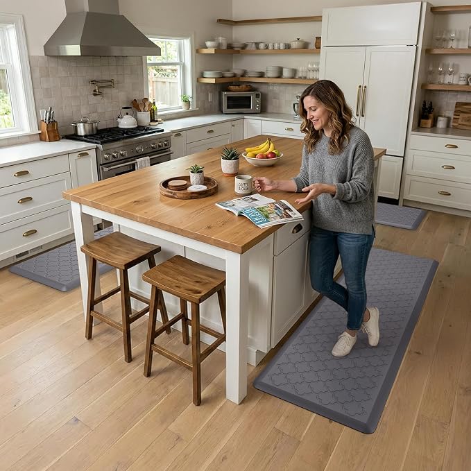 Kitchen Mat Cushioned Anti Fatigue for Floor, Non-Slip Waterproof Comfort Rug for Kitchen Sink, Standing Desk & Laundry, 17.3"x29", Grey