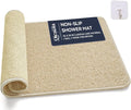 Non Slip Shower Mat Bathtub Mat 20x32 Inch, Quick Dry Bath Mat with Drain, Soft PVC Imitation Loofah Foot Scrubber Bath Mats for Bathroom Tub Shower Floor, Hangable & Hook Included, Beige