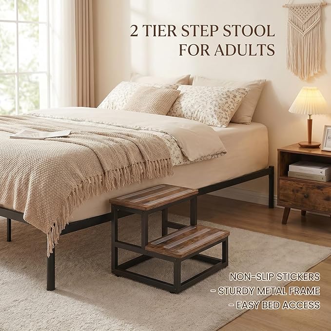 2 Tier Step Stools for Adults with Non-Slip Stickers, Heavy Duty Bed Steps for High Beds,Kitchen Step Stool, Step Stool for RV