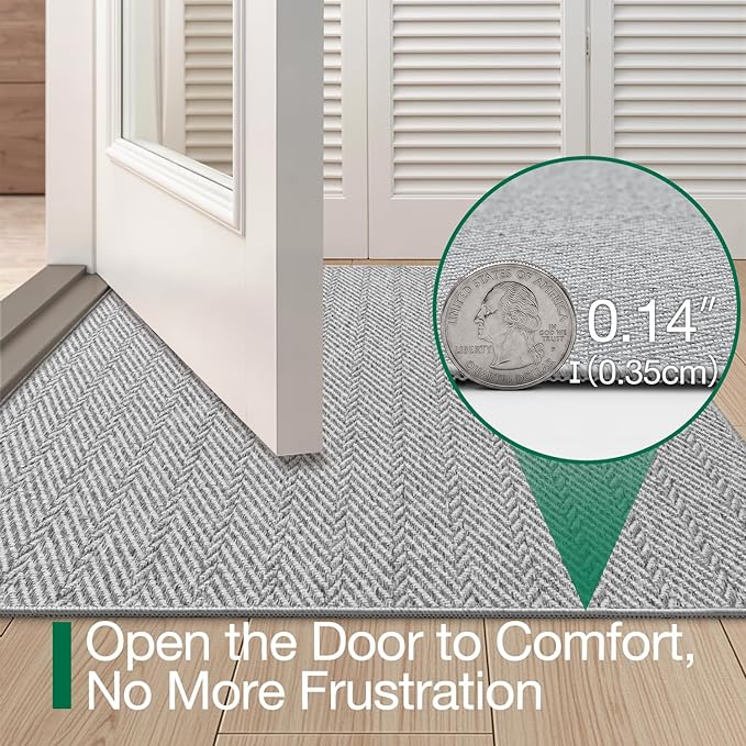 LUMI Ultra Thin Indoor Door Mat for Entrance 32"x48", Non Slip Entryway Mat, Low Profile Doormat, Unique Herringbone Design Carpet for Inside, Patio, Porch, Gray