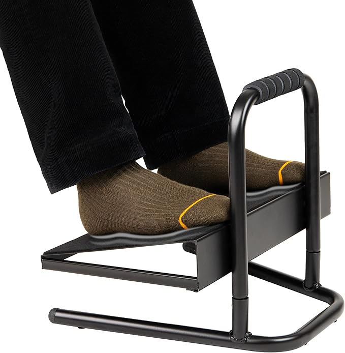 Mind Reader Foot Rest, Under Desk at Work, Ergonomic, Height Adjustable, Office, Metal, Black