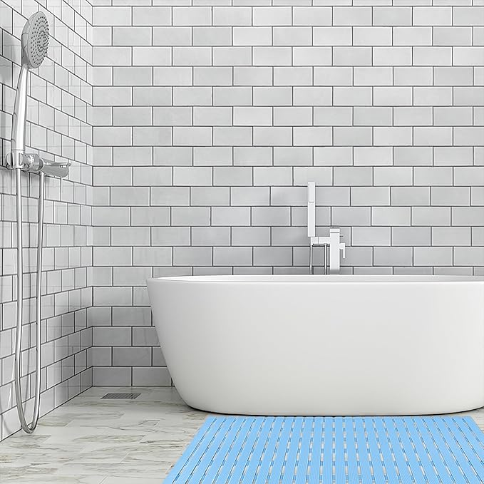 BEMISO Shower Mat Non Slip Bathtub Mat with Suction Cups and Drain Holes 37.4 x15.7 Inch Bath Mat for Tub & Shower.Easy Dry,Easy to Cut,Eco-Friendly