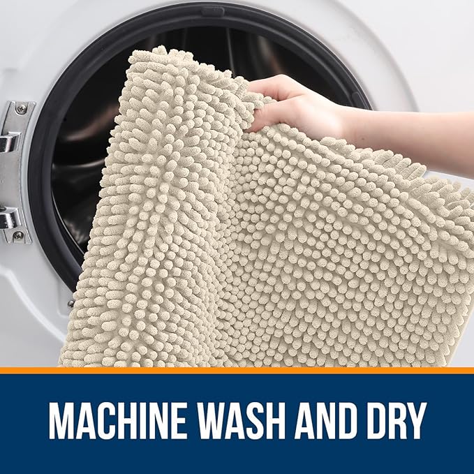 OLANLY Bathroom Rugs 30x20, Extra Soft Absorbent Chenille Bath Rugs, Rubber Backing Quick Dry, Machine Washable Bath Mats for Bathroom Floor, Tub and Shower, Home Decor Accessories, Sand