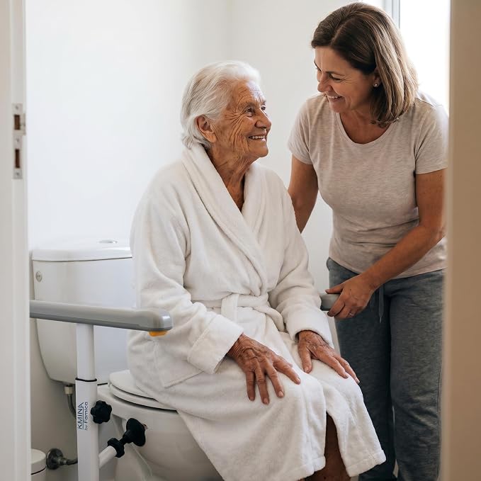 KMINA Toilet Safety Rails for Seniors, Heavy Duty Frame with Handles, Adjustable Height and Width, Handicap Grab Bars