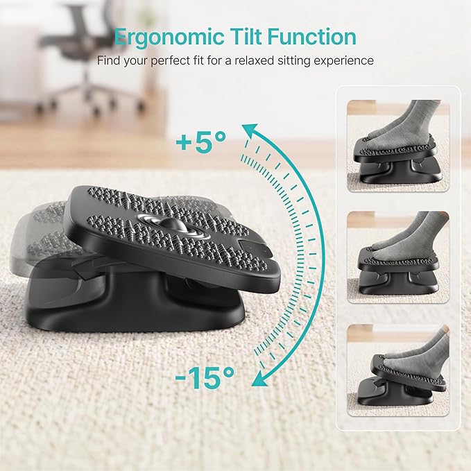 PEGZONE Under Desk Footrest, Adjustable Foot Rest with Height and Degree Angle,Ergonomic Desk Foot Rest with Massage Texture, Foot and Leg Rest for Home & Office