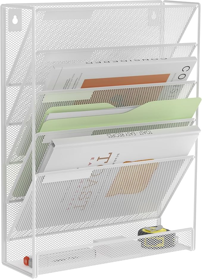 Kuntine.B 6-Tier Wall File Organizer Hanging File Organizer Cubicle Organizer Wall File Holder for Office Home (White, 6 Tier)