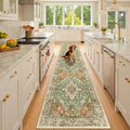 RELEANY Area Rugs Runner 2'x10' Washable Non-Slip, Floral Vintage Distress Medallion Carpet for Kitchen Hallway Bedroom Beside Laundry Room Bathroom, Terracotta Burnt Orange Green