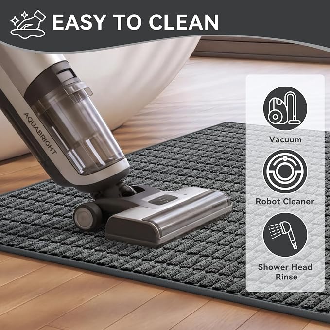 Bathroom Rugs Mat Quick Dry Absorbent Non Slip Bath Mat Bath Mats for Bathtub Mat Bathroom Carpet Fit Under Door Washable Floor Bath Rugs Dark Grey 16x24-2pc