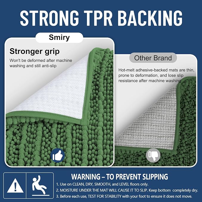 Smiry Bathroom Rugs Mat 24x16, Extra Soft Absorbent Chenille Bath Rugs, Non Slip Rubber Backing Machine Washable Quick Dry Bath Mats for Bathroom Floor, Tub, Shower, Home Accessories, Olive Green