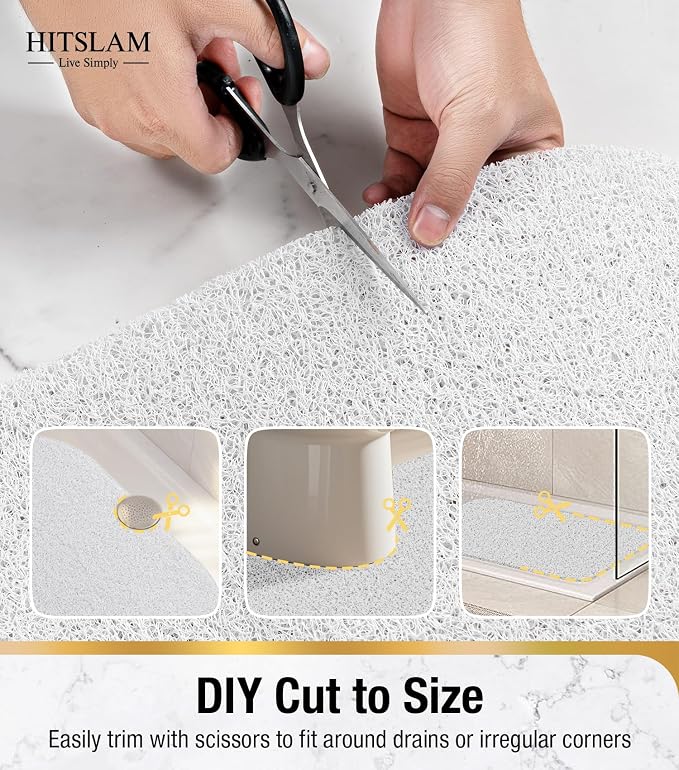 HITSLAM Oval Loofah Shower Mat Non Slip, 27x16 Inch Bath Mat for Textured Tub & Inside Shower Stall, No Suction Cups Quick Drying PVC Porous Floor Mat, Soft Foot Exfoliating Bathtub Mat, White